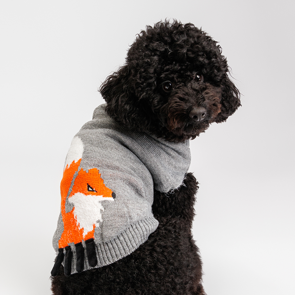 

Petmax Свитер с лисой для кошек и собак, M, серый