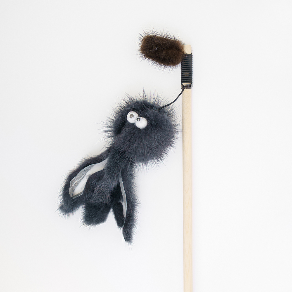 Pet Hobby Игрушка-дразнилка из натуральной норки для кошек Осьминог, игрушка 13 см, палка 50 см, общая длина 80 см