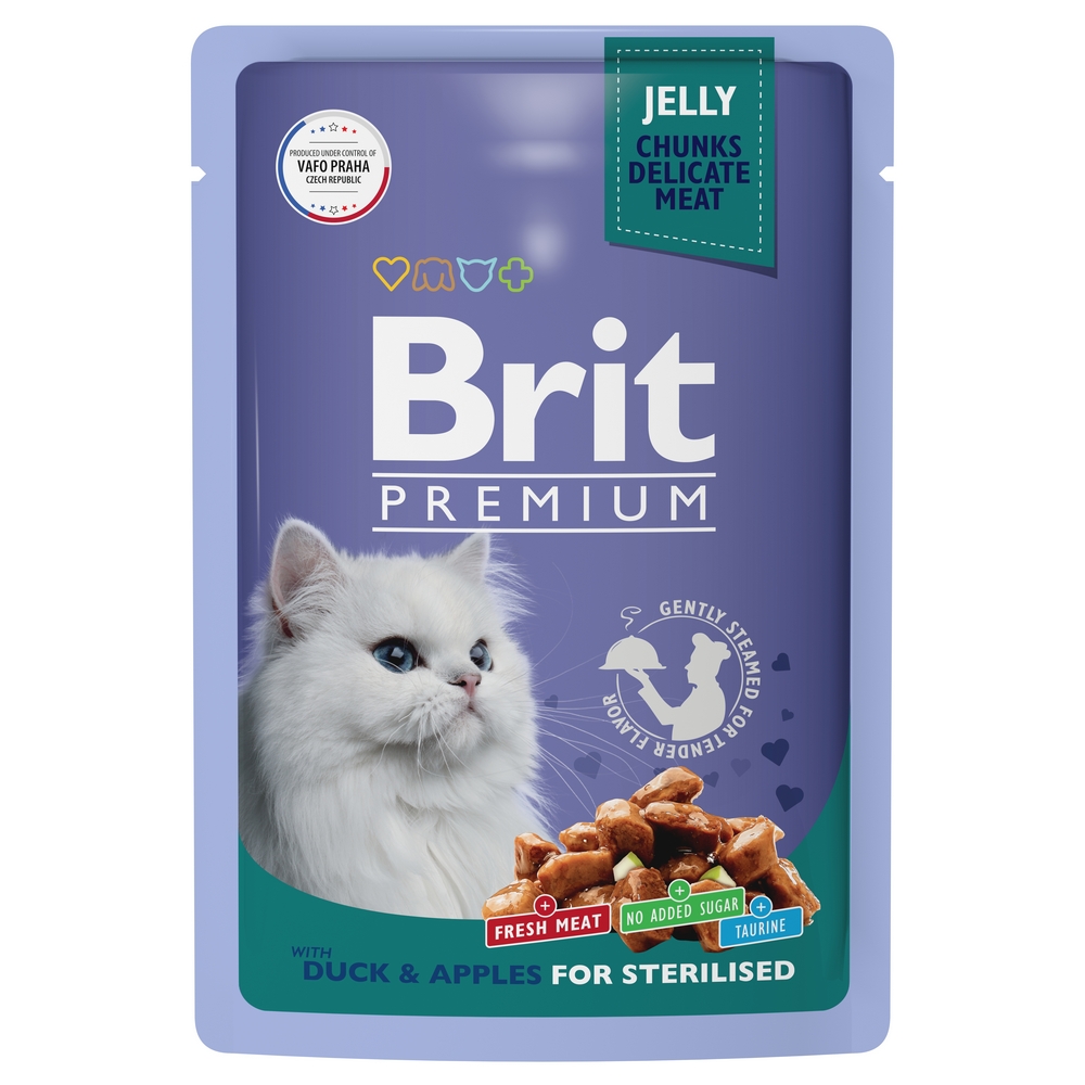

Brit Premium пауч для взрослых стерилизованных кошек утка с яблоками в желе, 85 гр