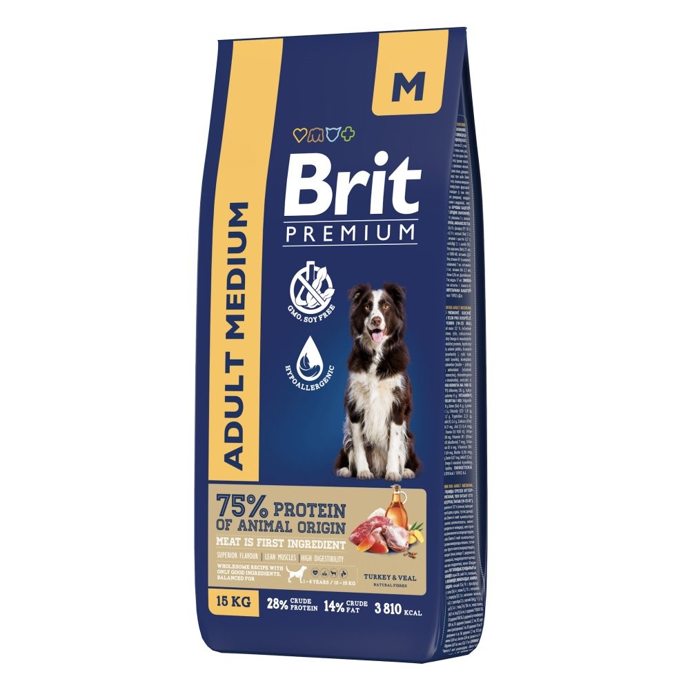 

Brit Сухой корм с индейкой и телятиной для собак Dog Adult Medium,15кг,5063185