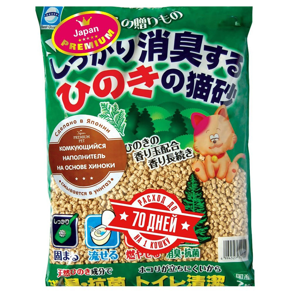 Japan Premium Pet Наполнитель древесный комкующийся для кошачьего туалета 7л с ароматом хиноки 1359₽