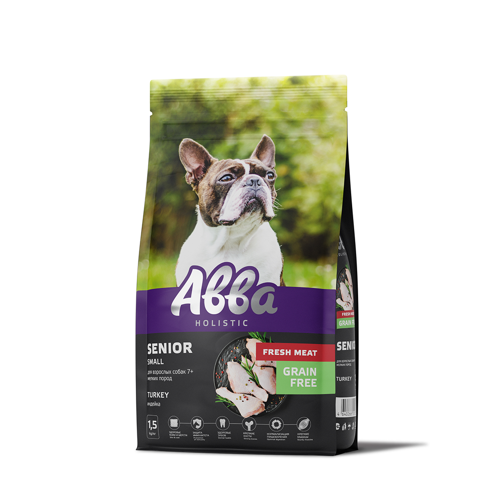 Aвва Senior Сухой корм на основе свежего мяса для собак мелких пород с индейкой 15 кг 1559₽