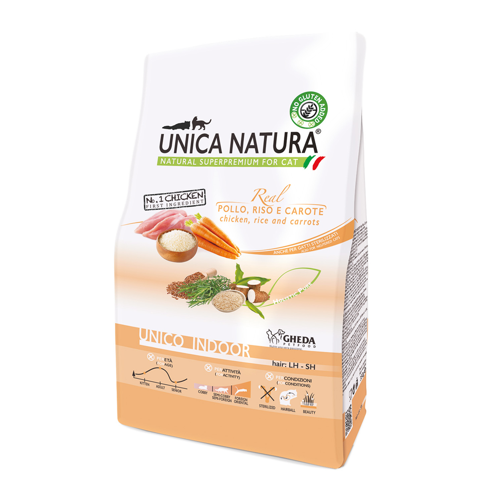 UNICA Natura Indoor Сухой корм для кошек, с курицей, морковью и рисом, 350 гр.