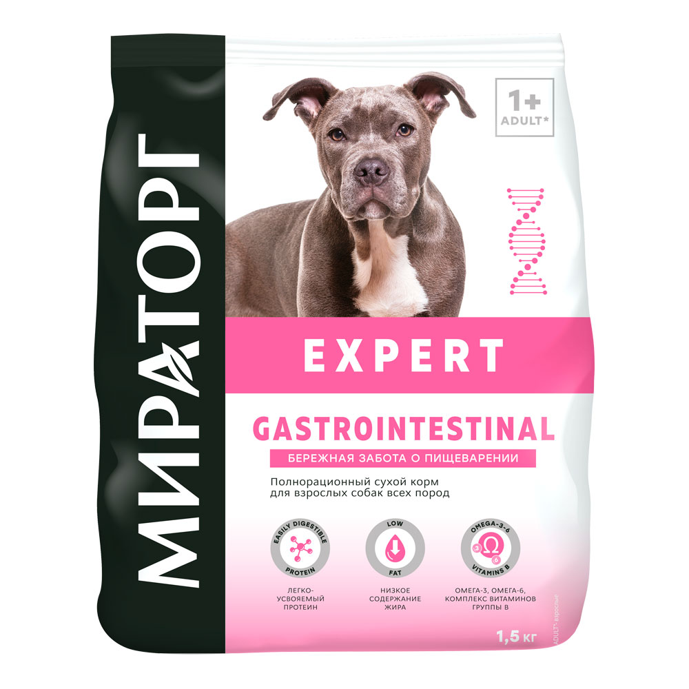 

Мираторг Expert Gastrointestinal Сухой корм полнорационный для взрослых собак всех пород Бережная забота о пищеварении, с ягненком, 1,5 кг