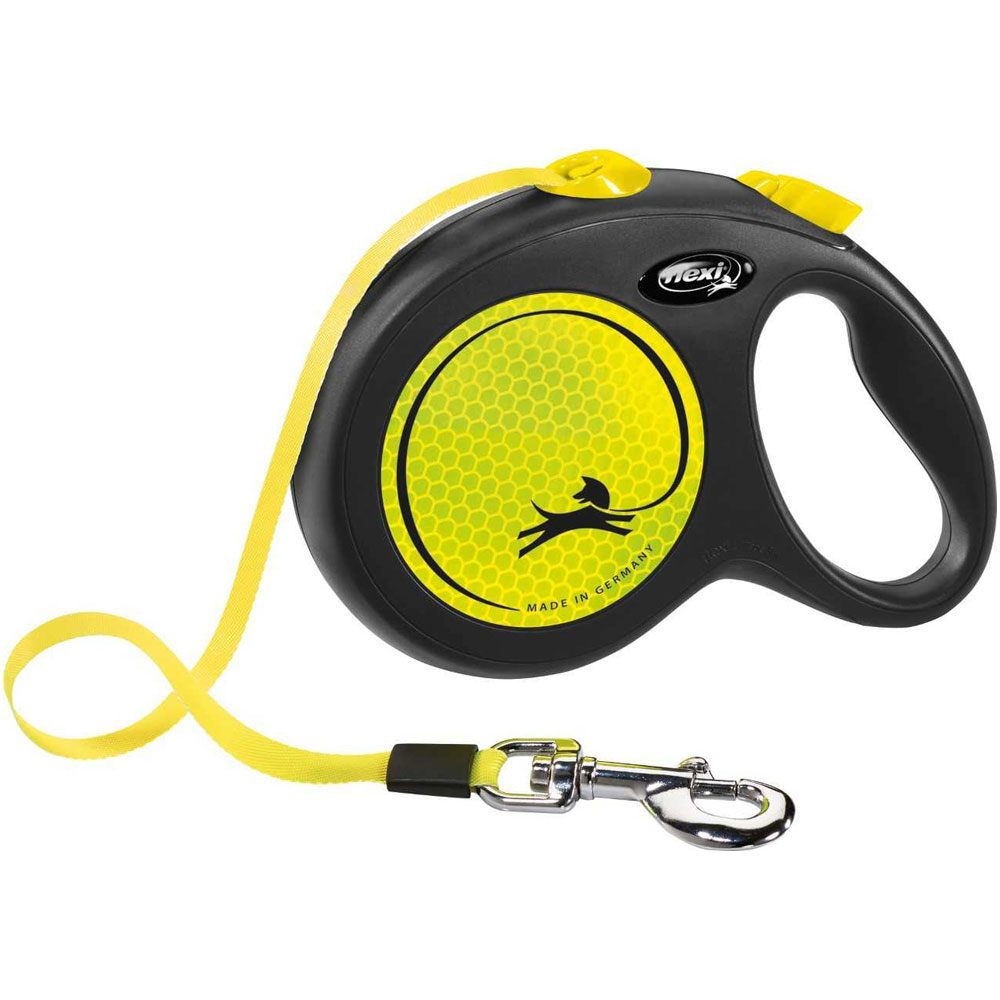 

Flexi Рулетка для собак Neon Safety, XS, до 12 кг, ремень 3 м, черно-желтый