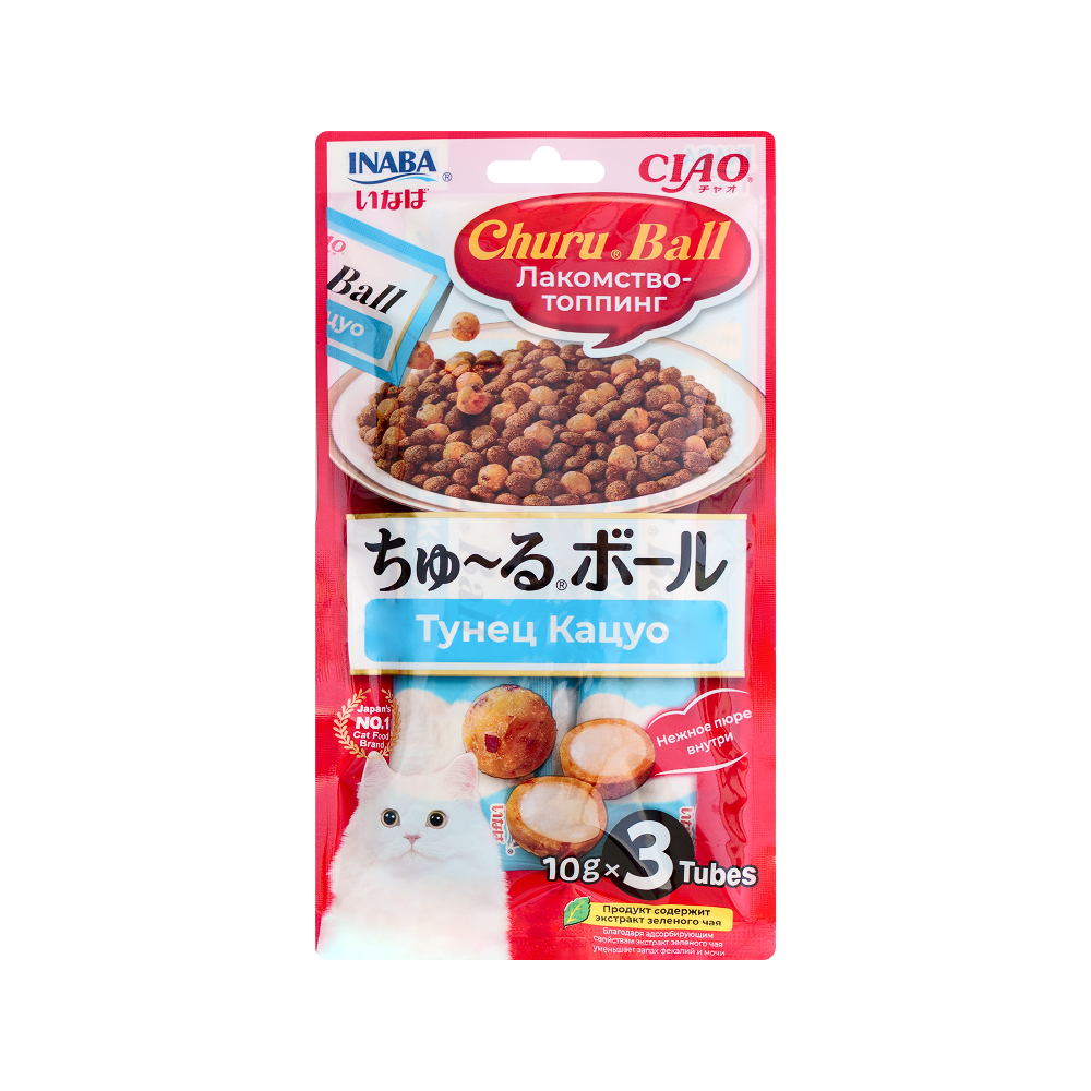 INABA CIAO Лакомство-топпинг Тунец Кацуо 3х10 гр для кошек 315₽