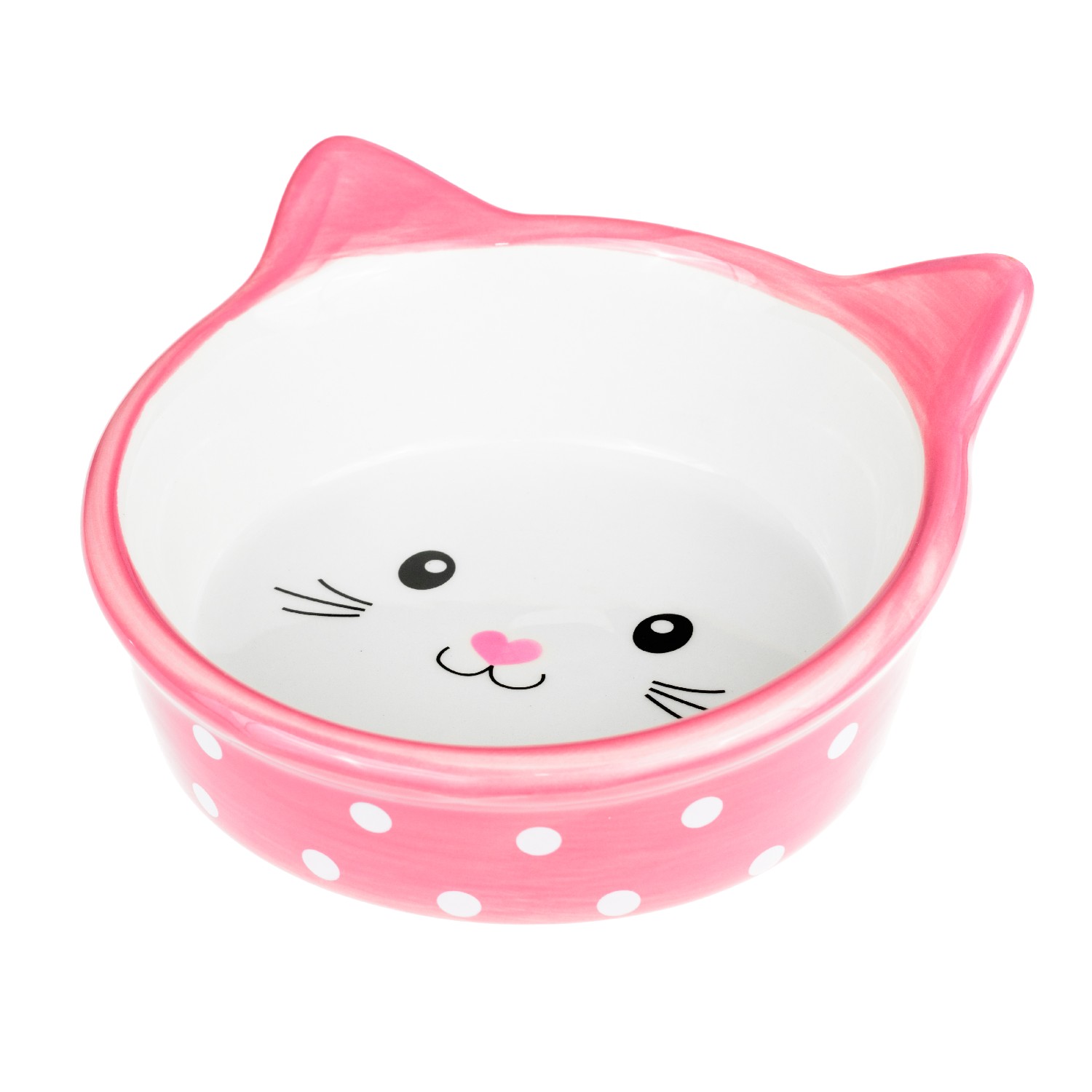 

Petmax Миска для кошек 13,5 см с ушками в горох розовая керамика