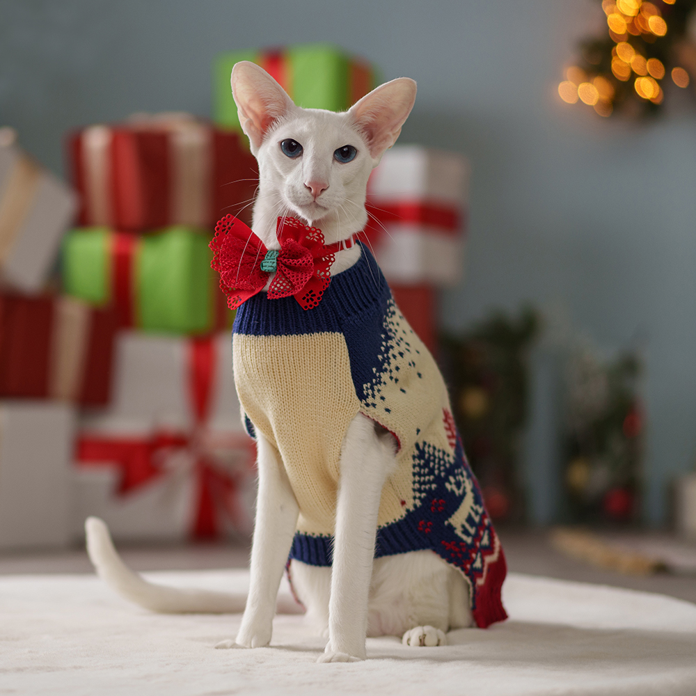 Petmax Свитер с оленями для кошек и собак, S, красно-синий