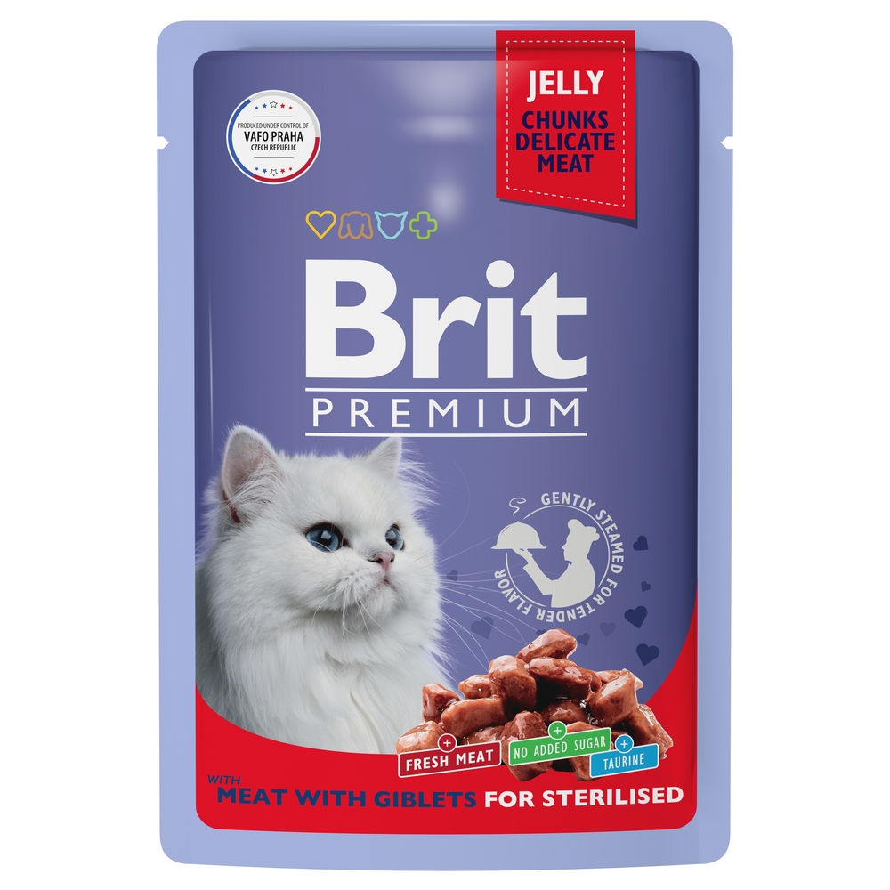 

Brit Premium пауч для взрослых стерилизованных кошек мясное ассорти с потрошками, 85 гр