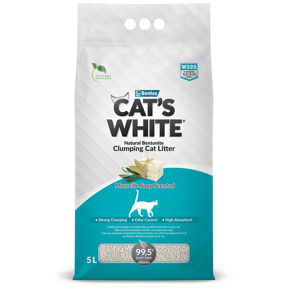 Cats White Наполнитель из натуральной бентонитовой глины комкующийся для кошачьего туалета 5 л 43 кг с ароматом марсельского мыла 799₽