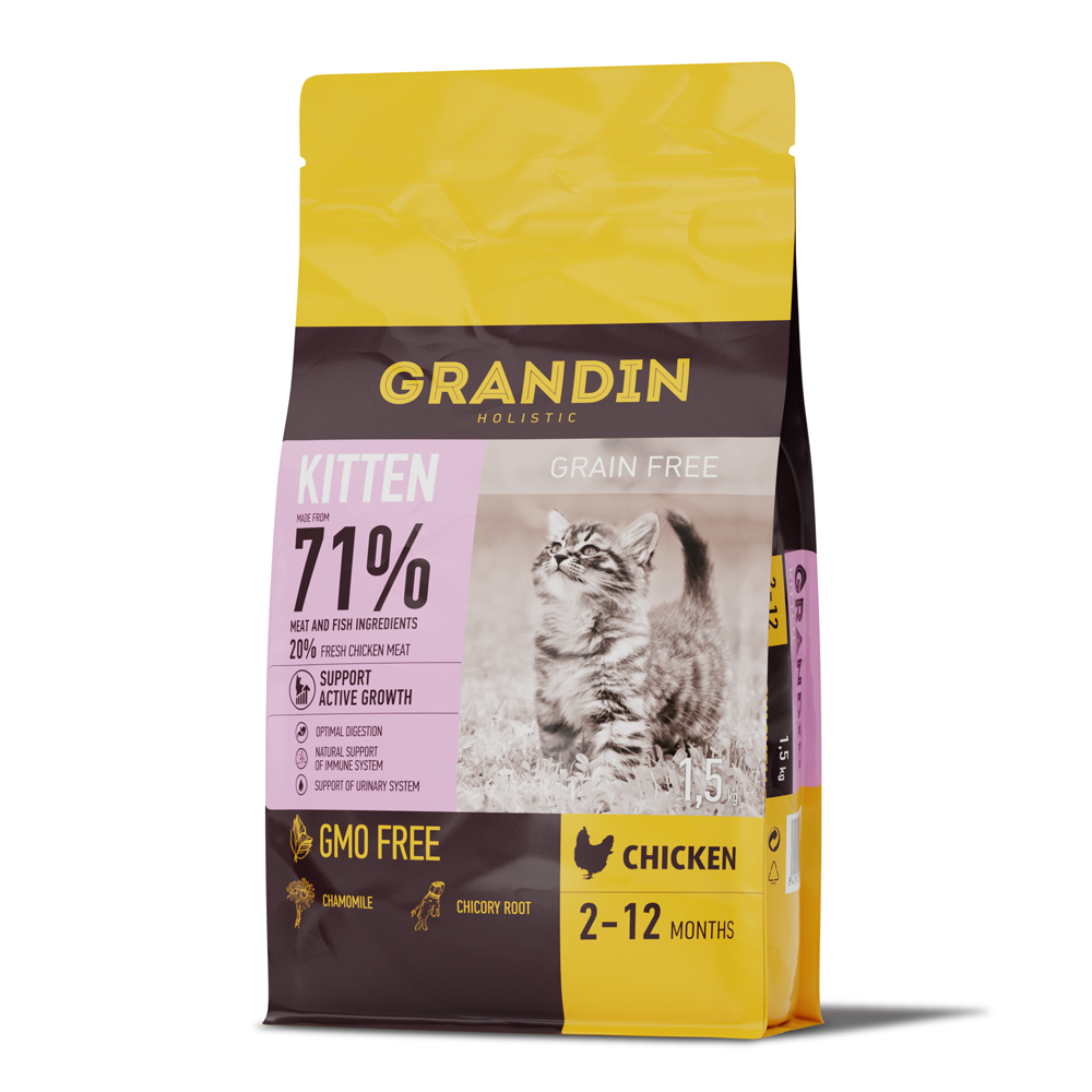 Grandin Kitten Сухой корм для котят, беременных и кормящих кошек, с курицей, 1,5 кг