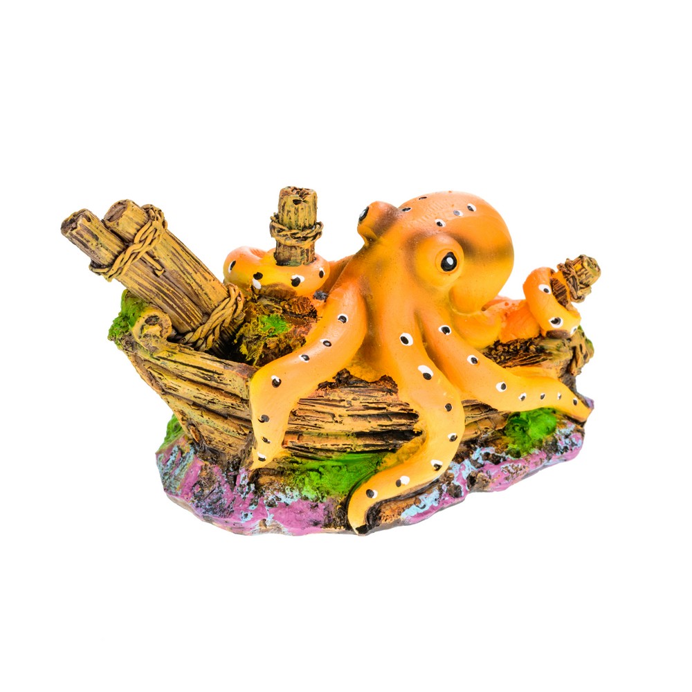 

AquaFantasy Декор для аквариумов Осьминог на лодке, 9x6x7 см