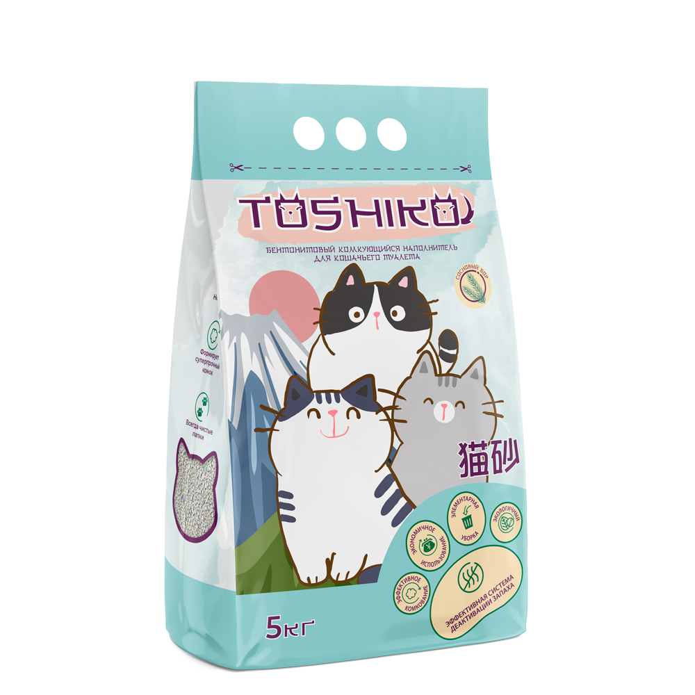 Toshiko Наполнитель бентонитовый комкующийся для кошачьего туалета 5 кг с ароматом соснового бора 1147₽