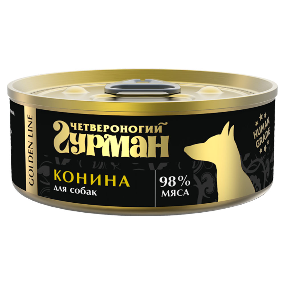 

Четвероногий Гурман Golden Line Влажный корм (консервы) для собак, с кониной, 340 гр.