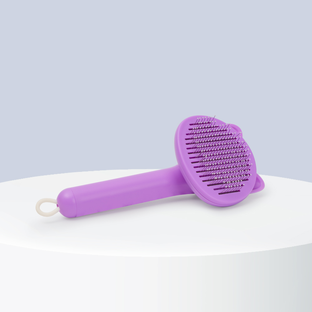 HiPet Пуходерка с ушками автоматическая с функцией уборки шерсти для кошек и собак 17х75х5 см длина зубчиков 1 см лаванда 499₽