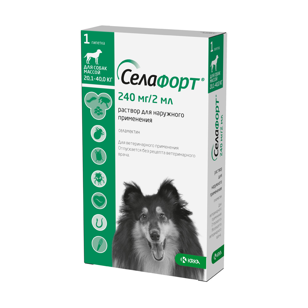 KRKA Селафорт Капли на холку для собак весом от 201 до 40 кг от блох чесоточных клещей и гельминтов 240 мг 1633₽
