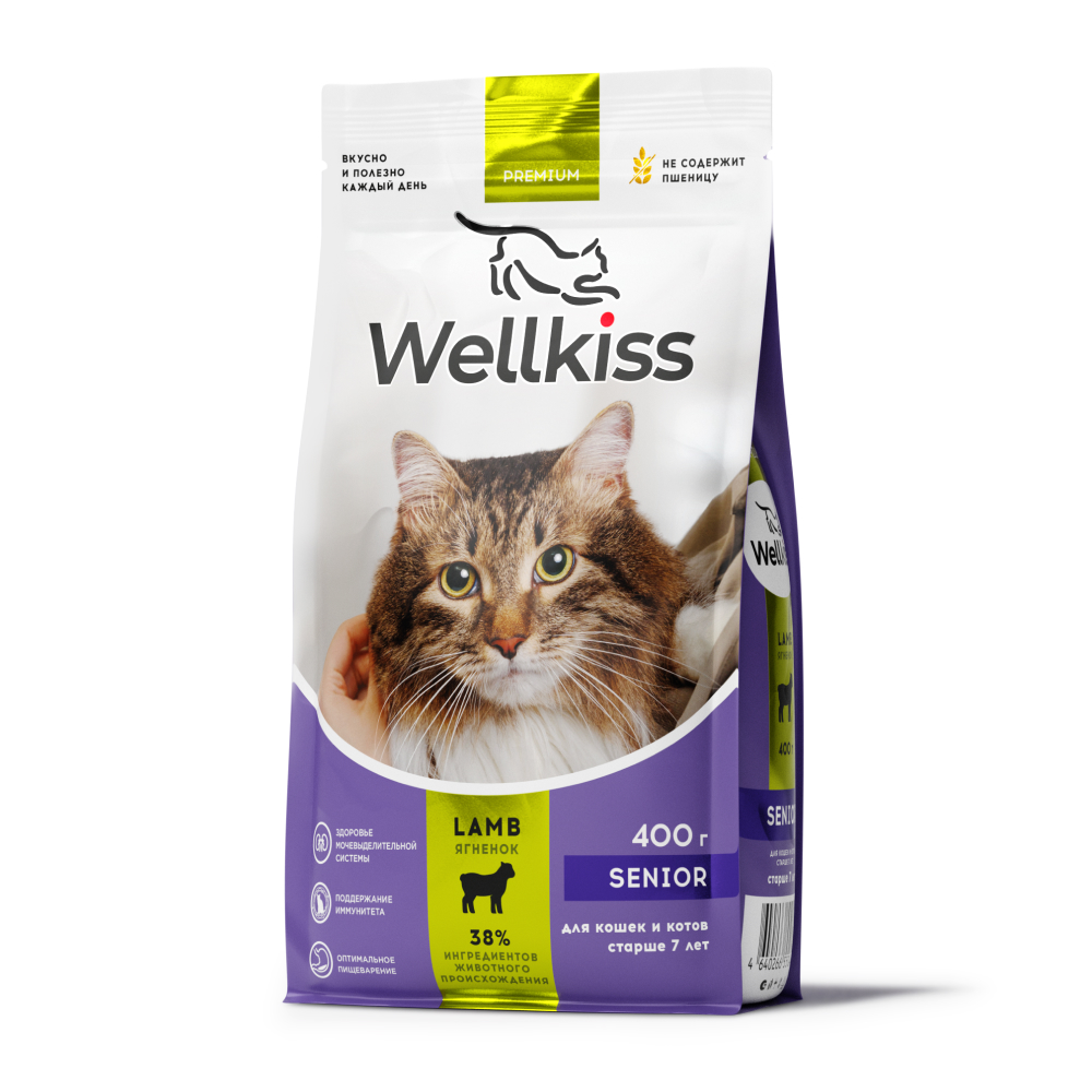 

Wellkiss Senior Сухой корм для кошек старше 7 лет, с ягненком, 400 гр.