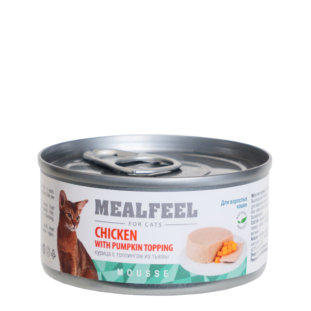 Mealfeel Влажный корм (консервы) для кошек, мусс из курицы с топпингом из тыквы, 85 гр.