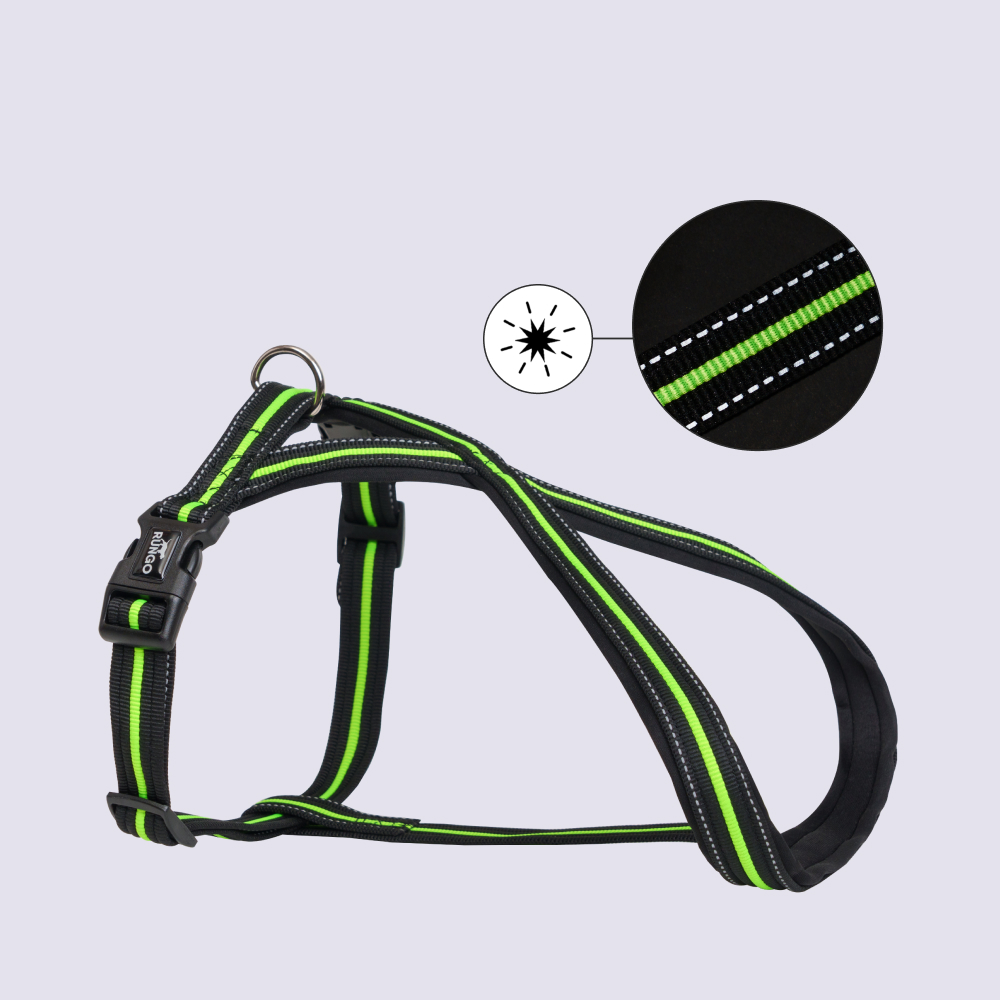 Rungo Шлейка для собак со светоотражающей полоской X-shape, M, обхват груди 45-70 см, ширина ремешка 2,3 см, черно-зеленый