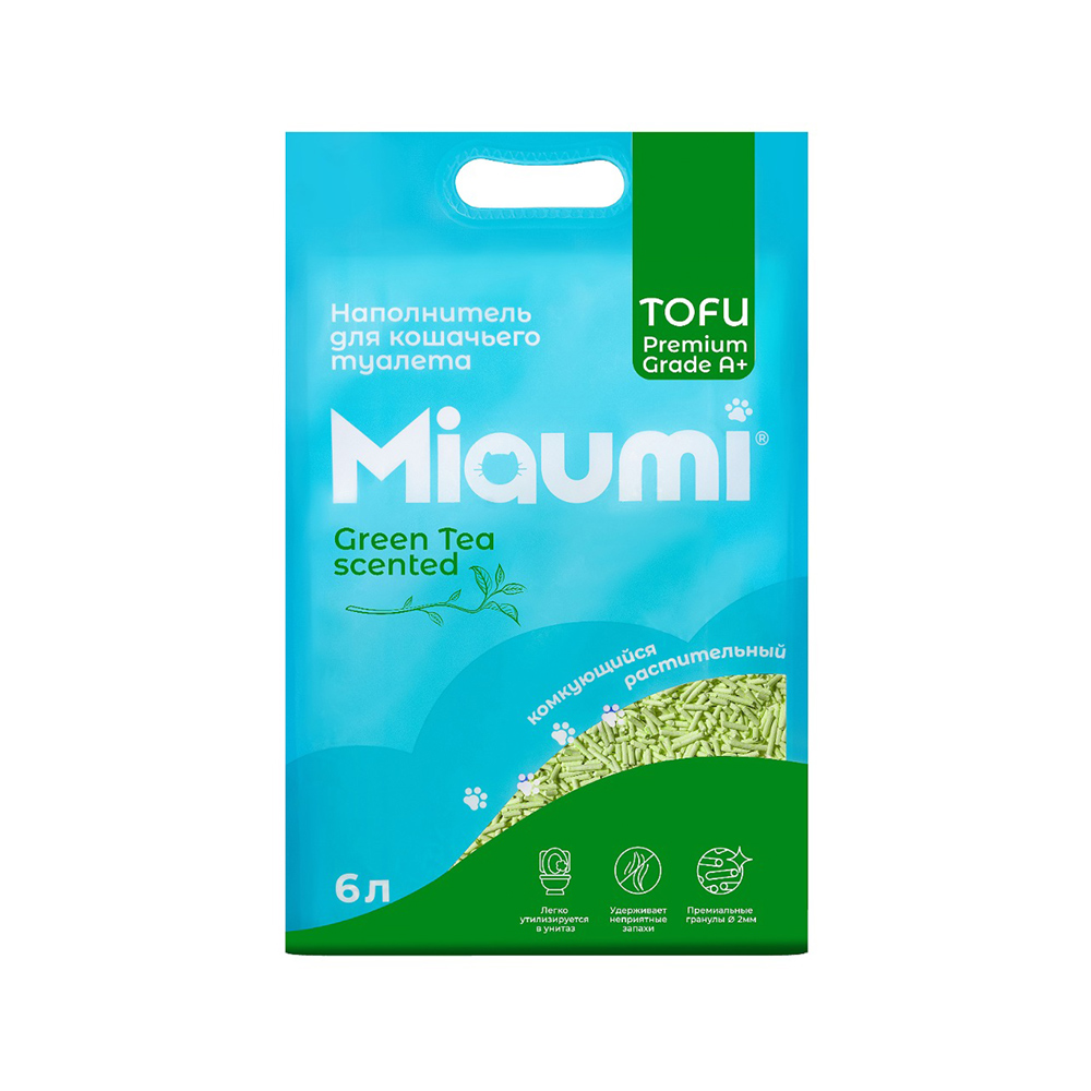 MIAUMI Наполнитель комкующийся для кошачьего туалета Тофу 6 л с ароматом зеленого чая 815₽
