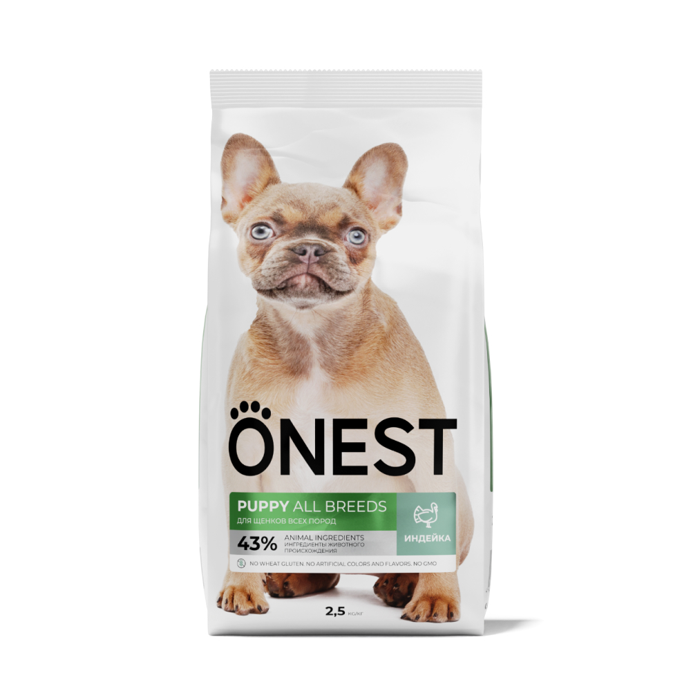 ONEST Puppy all breeds Сухой полнорационный корм для щенков всех пород с индейкой 25 кг 1685₽