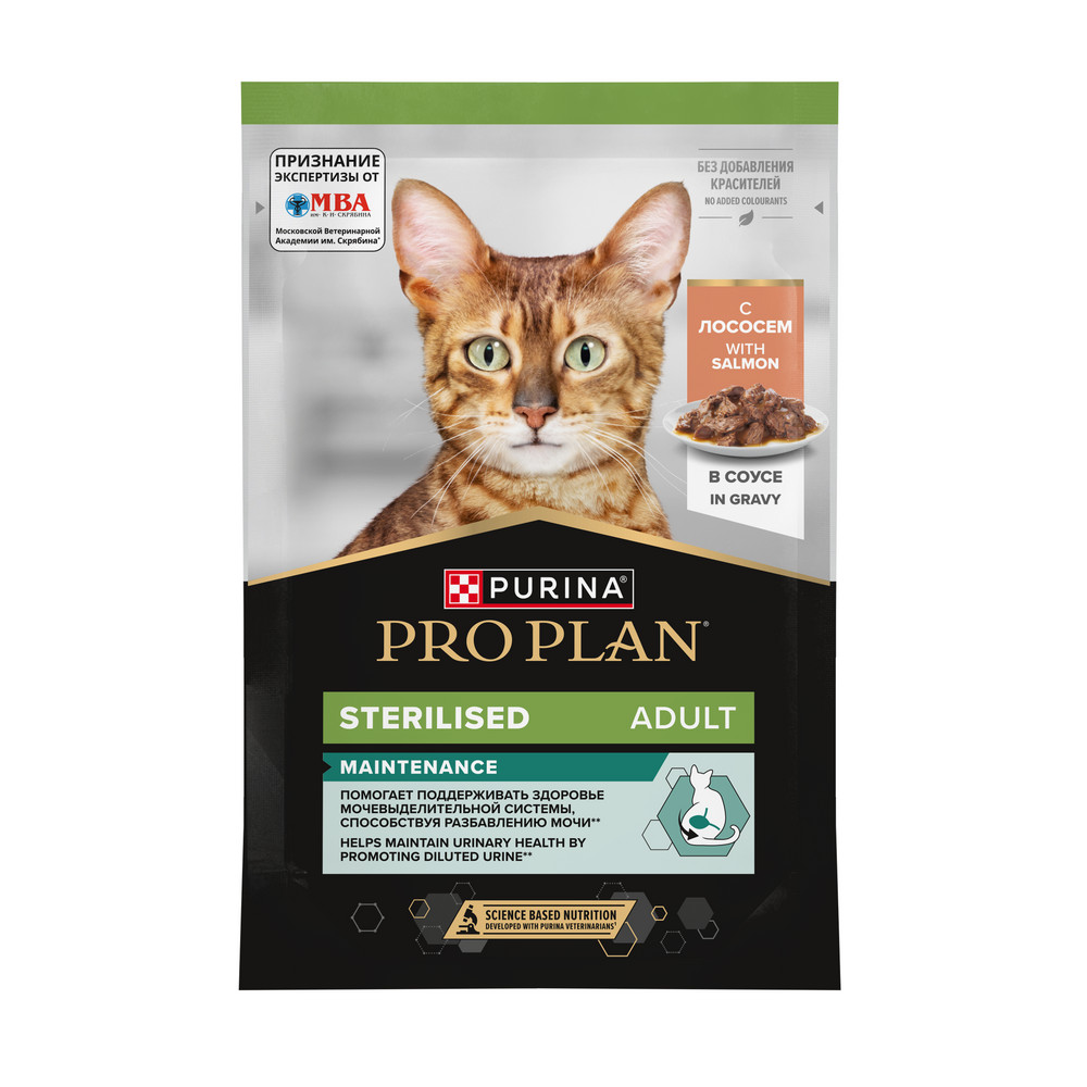 

PRO PLAN® Влажный корм (пауч) для стерилизованных кошек, с лососем в соусе, 85 гр.