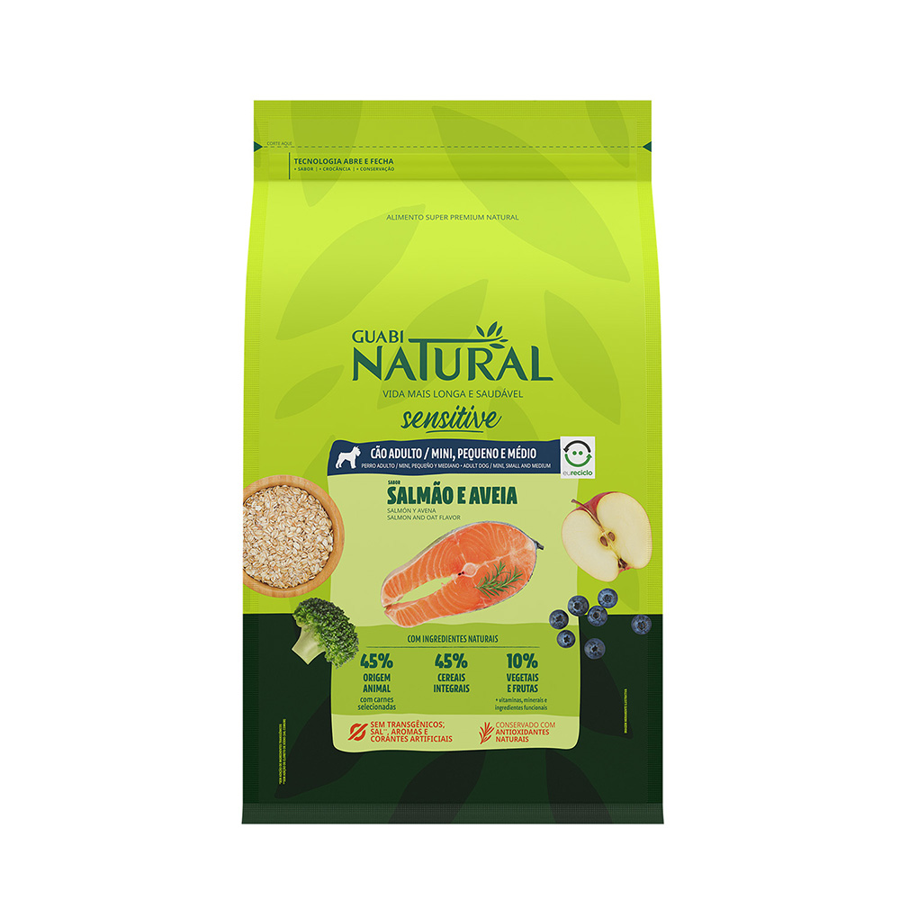 

Guabi Natural Dog Sensitive Сухой корм для взрослых собак мелких и средних пород с чувствительным пищеварением, лосось и овес, 2,5 кг