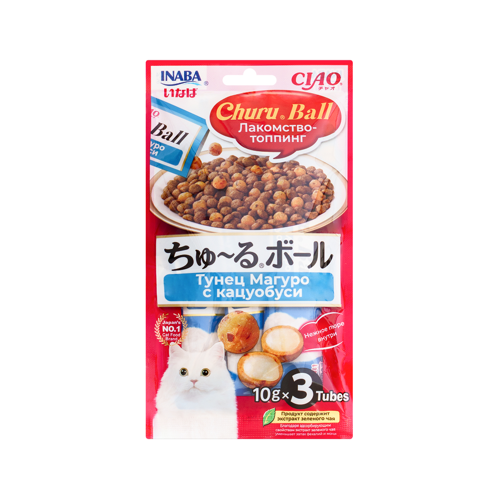 INABA CIAO Лакомство-топпинг Тунец Магуро с кацуобуси 3х10 гр для кошек 315₽