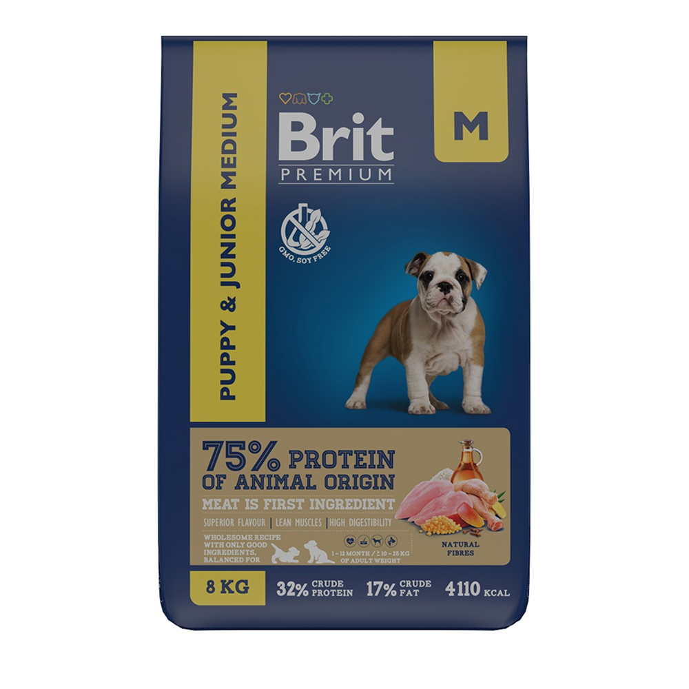 

Brit Dog Puppy and Junior Medium Сухой корм для щенков, с курицей, 8 кг