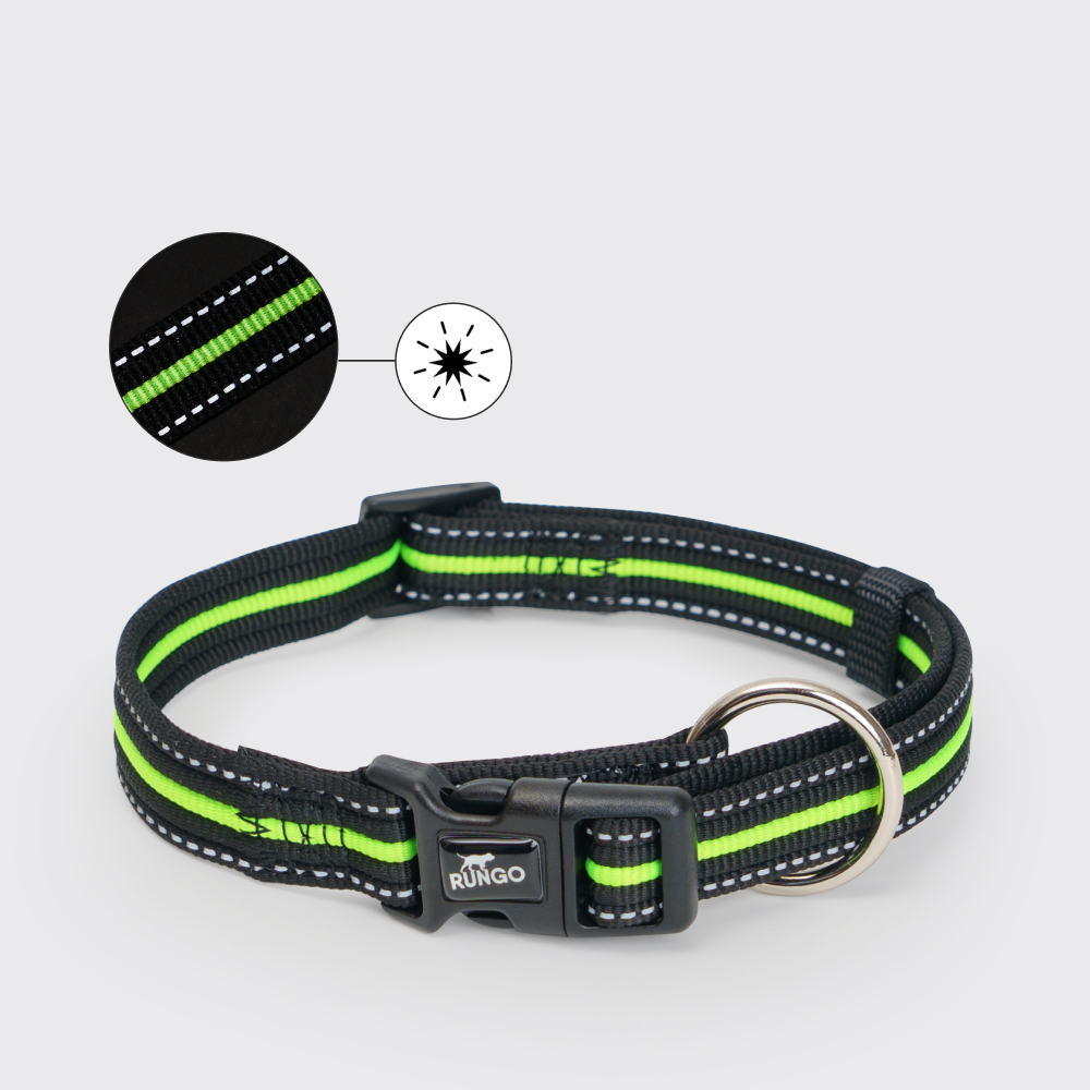 Rungo Ошейник светоотражающий для собак Urban Daily M-L обхват шеи 35-55 см ширина 2 см черно-зеленый 439₽